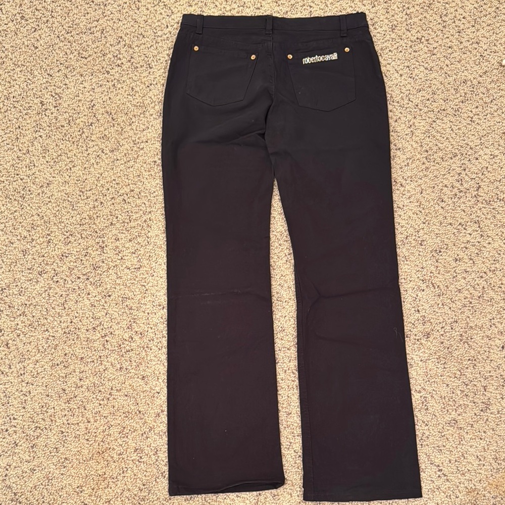 Roberto Cavalli Black Denim Pants with jeweled logo back pocket size XL